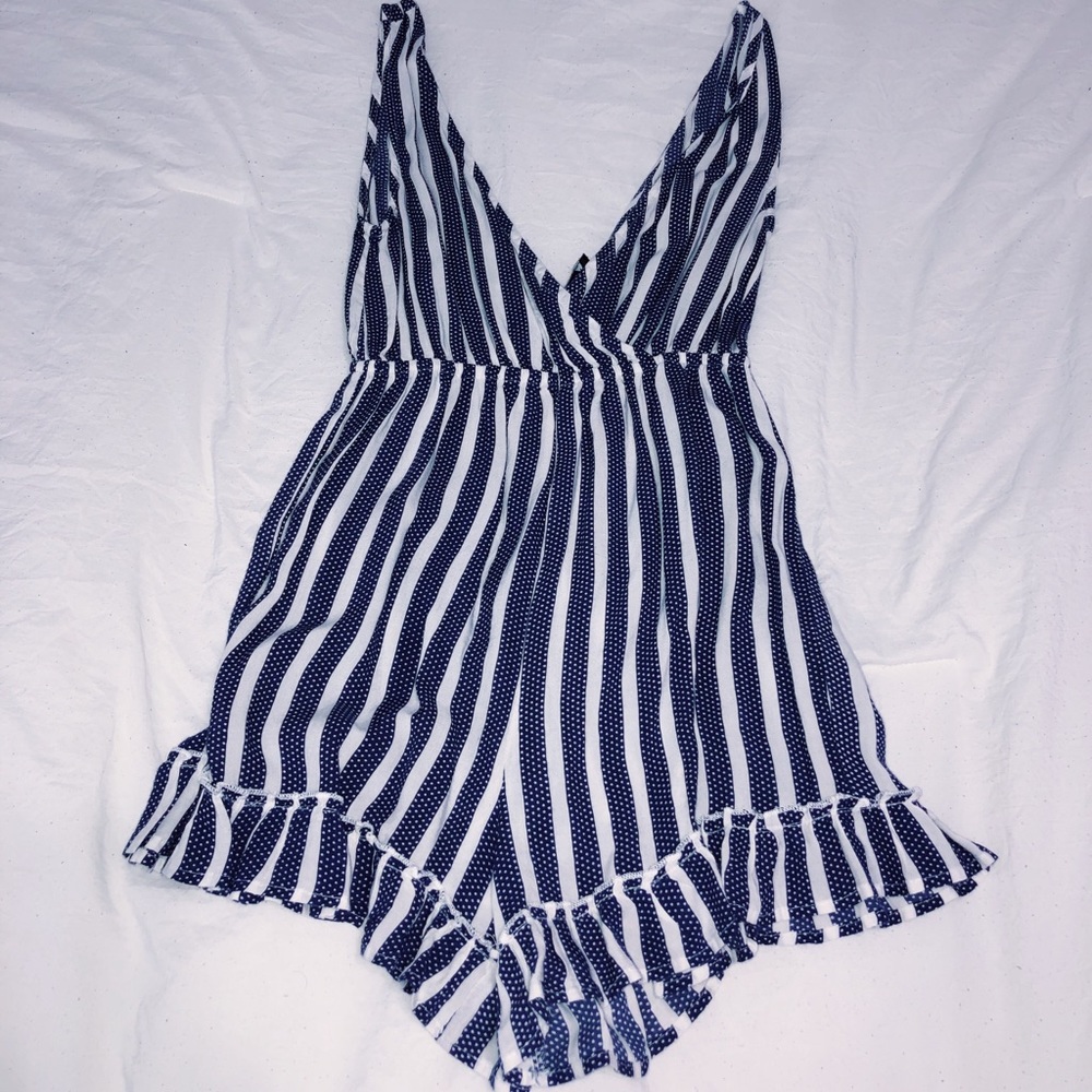 Blue and white striped romper